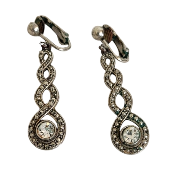 Vintage 1992 Avon Silvertone Faux Marcasite Clip On Earrings - Picture 3 of 4